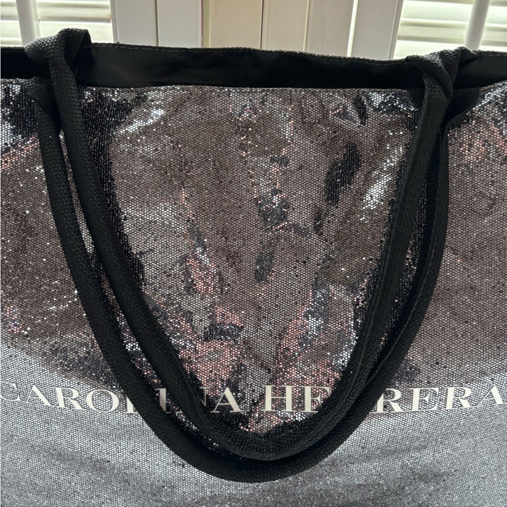 Carolina Herrera-Good Girl Glitter Tote Bag Shopper Overnight Bag ~Black/Silver - Picture 3 of 8